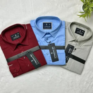 3 Pcs Cotton Shirt Combo (Ash, Sky & Maroon)